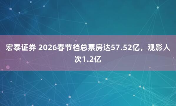 宏泰证券 2026春节档总票房达57.52亿，观影人次1.2亿